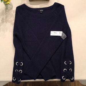 SALE Navy blue tie up sweater